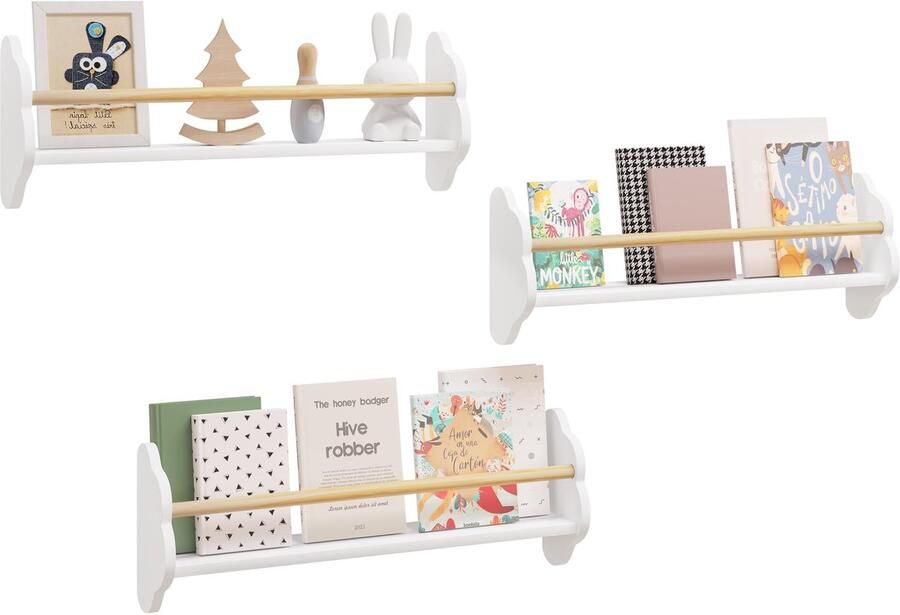 Ibenzoa Functioneel en Speels Wandrek voor Kinderboeken met Drie Planken in Wolkvorm