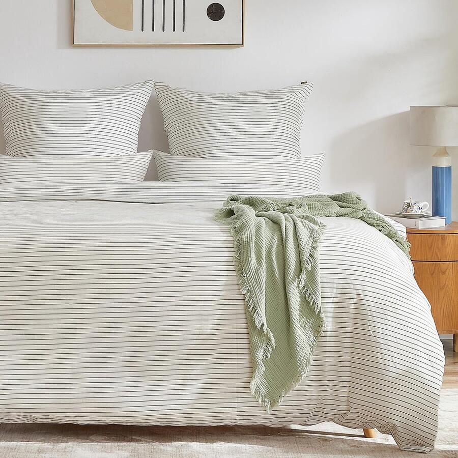 Ibenzoa Gestreepte katoenen dekbedovertrekset met kussensloop voor een comfortabel bed