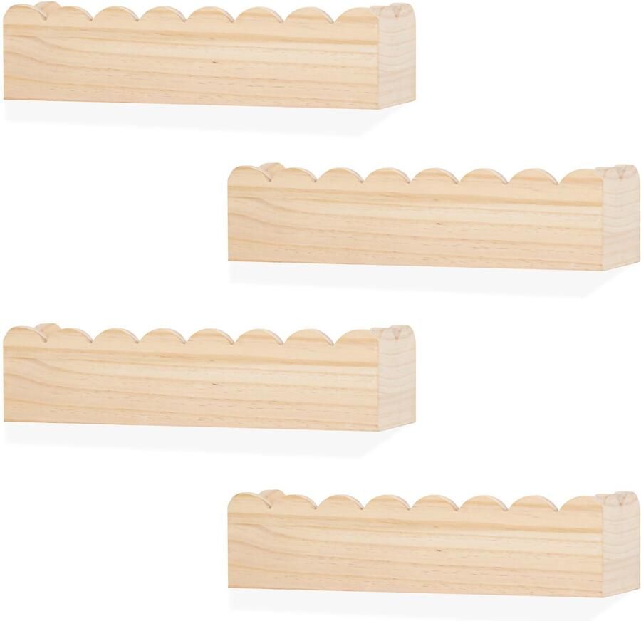 Ibenzoa Golvende Houten Kinderboekenplanken Decoratieve Zwevende Wandrekken voor Kinderen Set van 4 Stuks