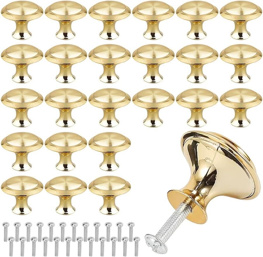 Ibenzoa Gouden ronde kast- en ladeknoppen set van 25 met installatie schroeven voor veelzijdig gebruik