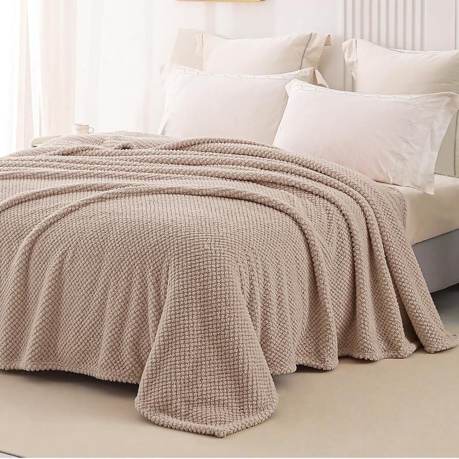 Ibenzoa Grote Zachte Flanel Dekken – Perfect voor Bank Bed en Outdoor Gebruik – 220 x 240 cm Beige