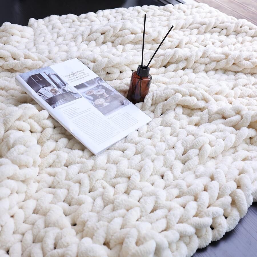 Ibenzoa Handgemaakte Chenille Grofgebreide Deken Zachte Fleece Deken voor Bank en Bed Decoratie