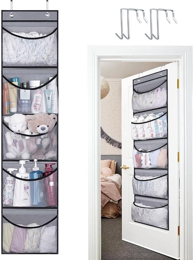 Ibenzoa Handige Hangorganizer Set van 2 met 5 Ruime Netvakken voor Deur Slaapkamer en Badkamer