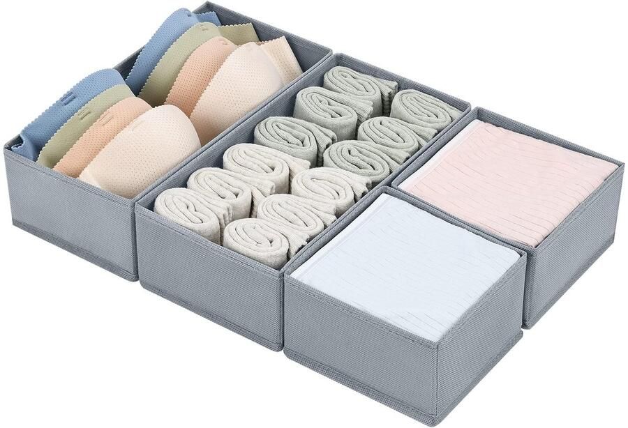 Ibenzoa Handige Opvouwbare Lade-Organizer Set voor Kleding en Accessoires in Lichtgrijs