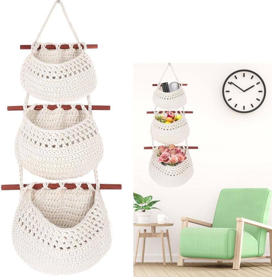 Ibenzoa Hangende Wandorganizer met 3 Lagen Handgeweven