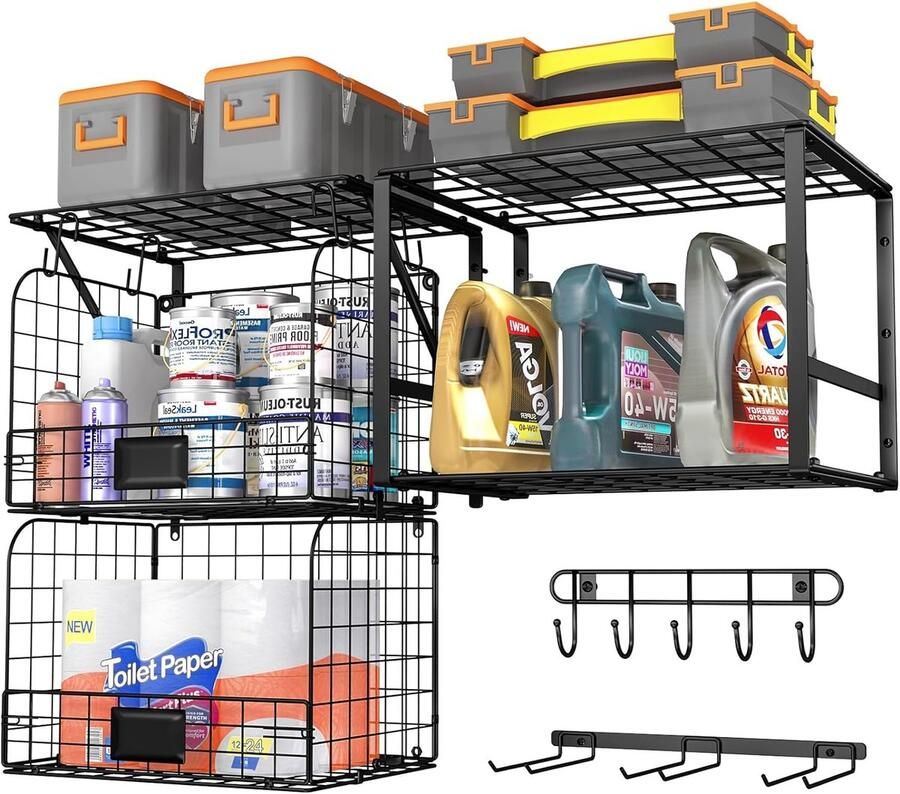Ibenzoa Heavy duty opbergsysteem voor garage met draadmanden en wandplanken