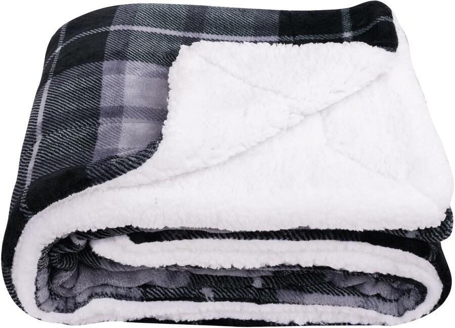 Ibenzoa Heerlijk Zachte Dubbelzijdige Sherpadeken met Luxe Ruitpatroon voor Bank en Bed 150 x 200 cm Grijs