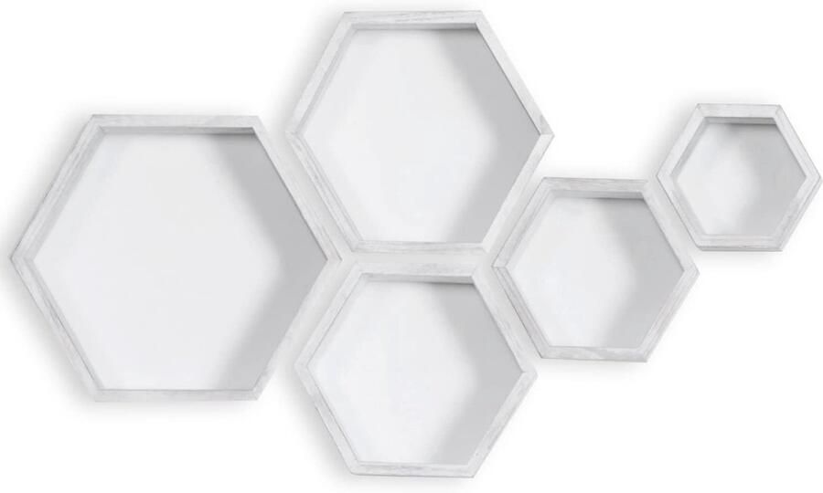 Ibenzoa Hexagonale Houten Wandrekken Set voor Stijlvolle Woon- en Slaapkamerdecoratie met Uniek Design 5-delig