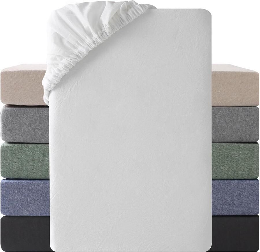 Ibenzoa Hoogwaardig Ademend Katoenen Hoeslaken 90 x 190 cm Voor Matrassen tot 25 cm Hoogte Melkwit