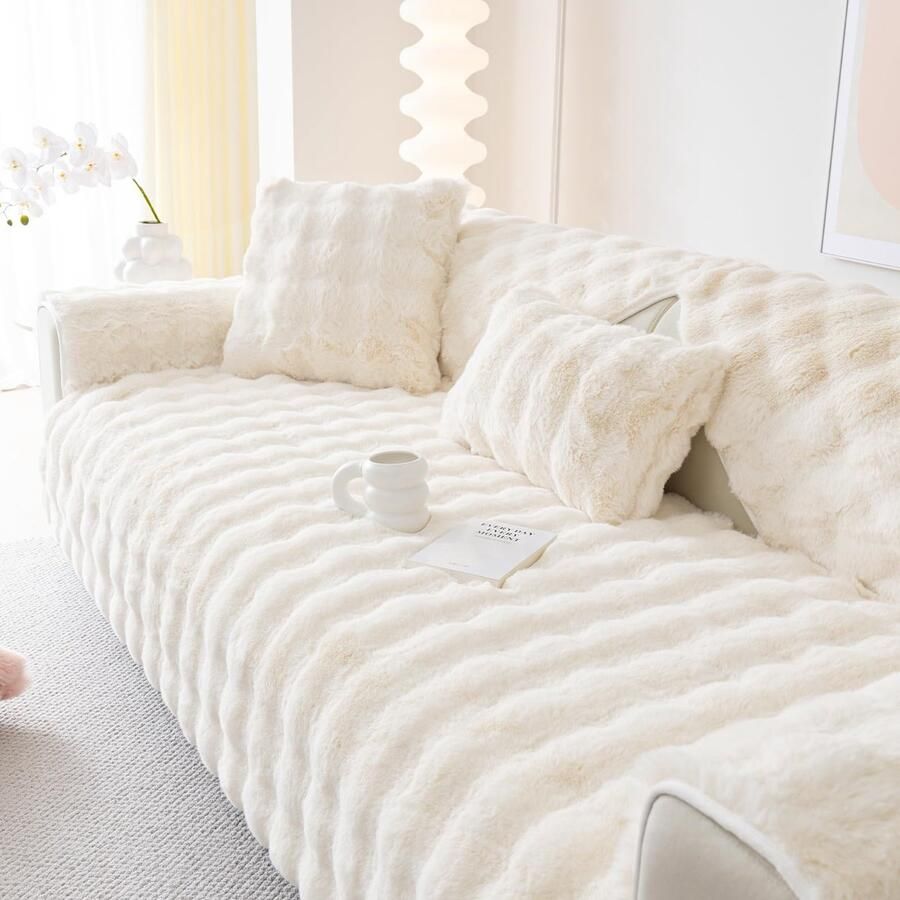 Ibenzoa Hoogwaardige en Zachte Pluche Bankovertrek voor Bankstijlen Antislip en Wasbaar Beige 70 x 180 cm