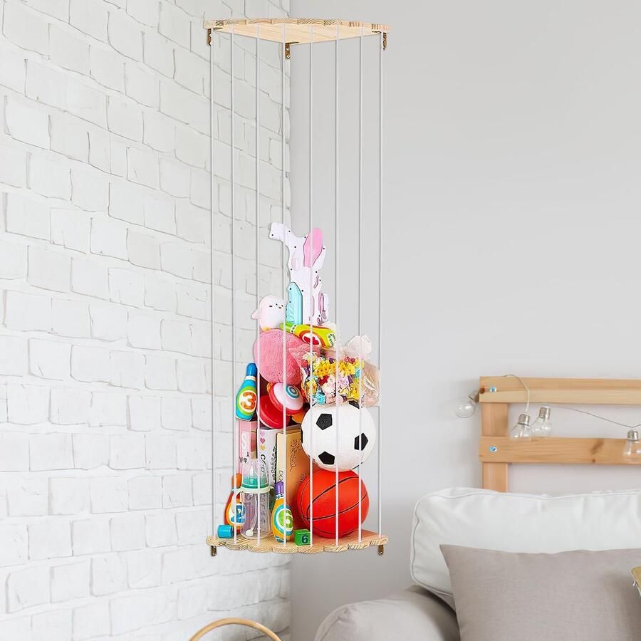 Ibenzoa Houten Pluche Dieren Organizer Macramé Hangmat Speelgoed Opbergnet Boho Stijl 180cm