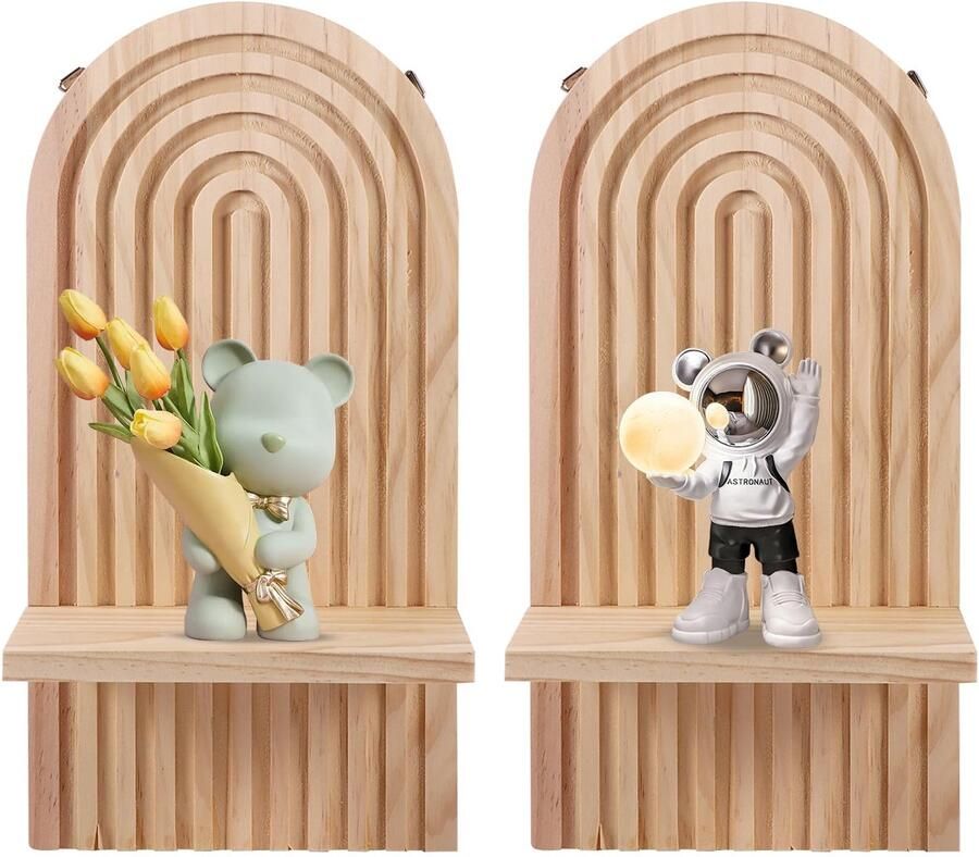 Ibenzoa Houten Wandplanken Set van 2 voor Stijlvolle Wanddecoratie in Woonkamer en Slaapkamer