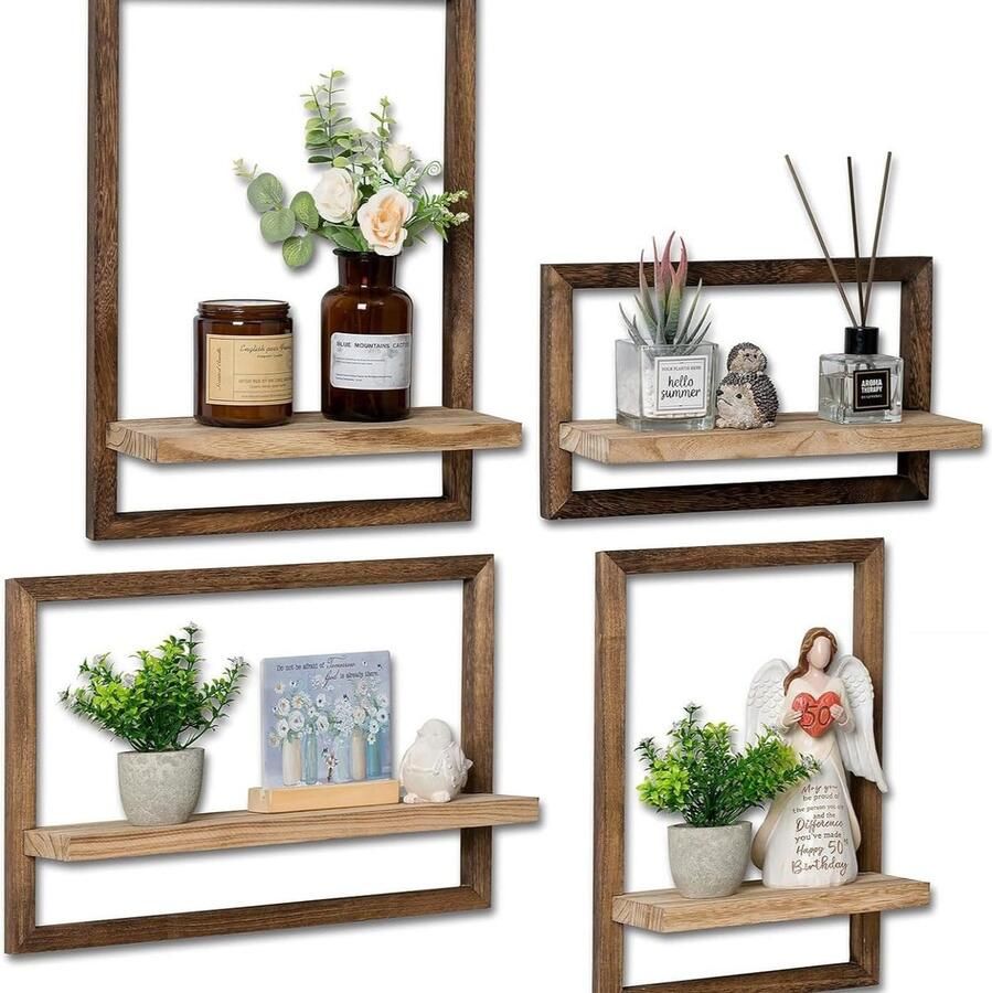 Ibenzoa Houten Zwevende Wandplanken Set van 4 voor Badkamer en Home Office Decoratie