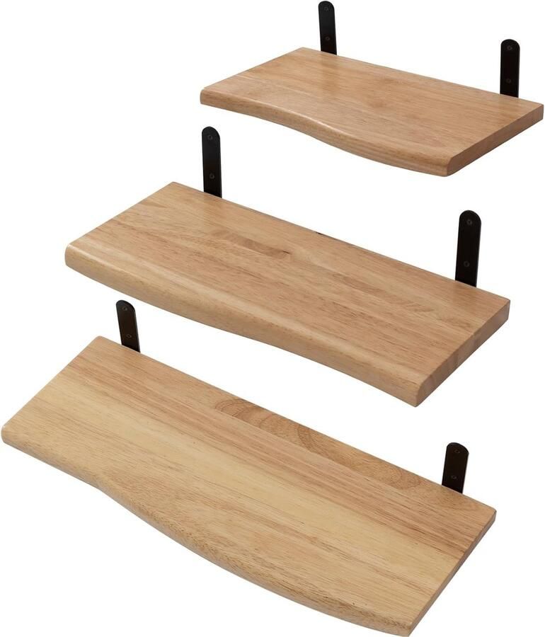 Ibenzoa Houten Zwevende Wandrek met L-Klemmen – Massief Eikenhout 3 Stuks