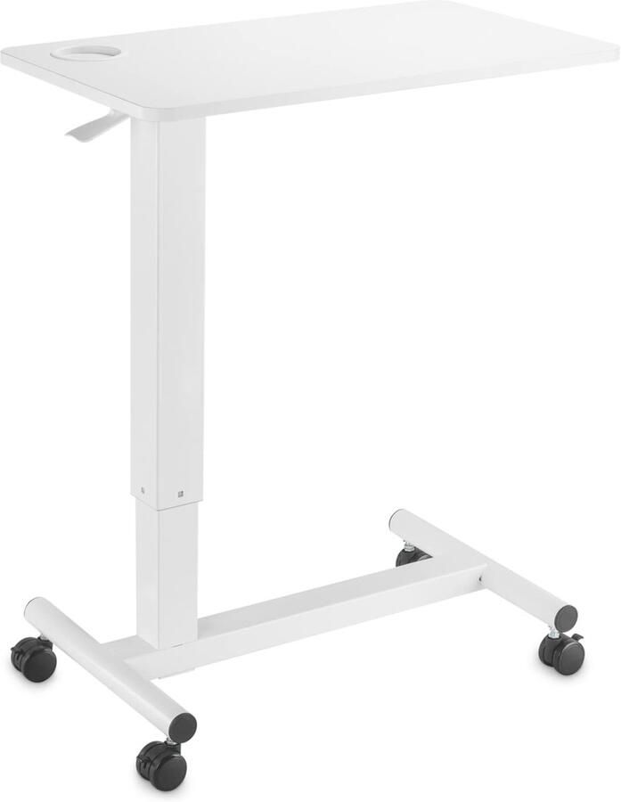 Ibenzoa In hoogte verstelbare bijzettafel met stille gasdrukveer en geïntegreerde bekerhouder ideaal voor flexibel gebruik als laptoptafel of bureau wit