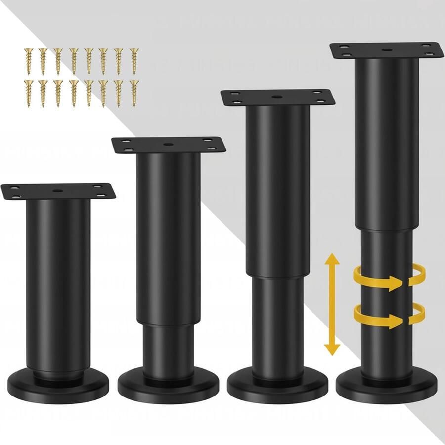 Ibenzoa In Hoogte Verstelbare Meubelpoten Set van 4 Zwarte Metalen Poten voor Meubels 12-18 cm