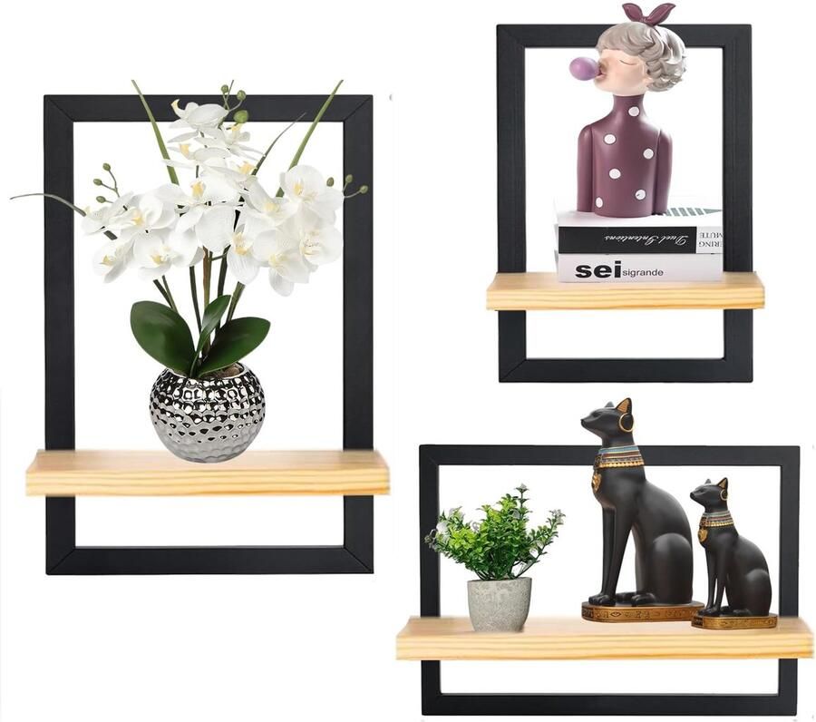 Ibenzoa Industrieel ontworpen houten wandplanken met metalen frame voor elke ruimte