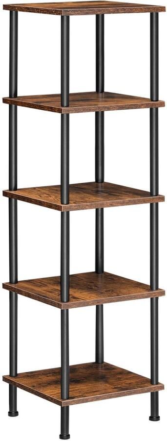 Ibenzoa Industrieel Open Opbergrek met 5 Niveaus en Vintage Bruine Afwerking voor Huis en Kantoor