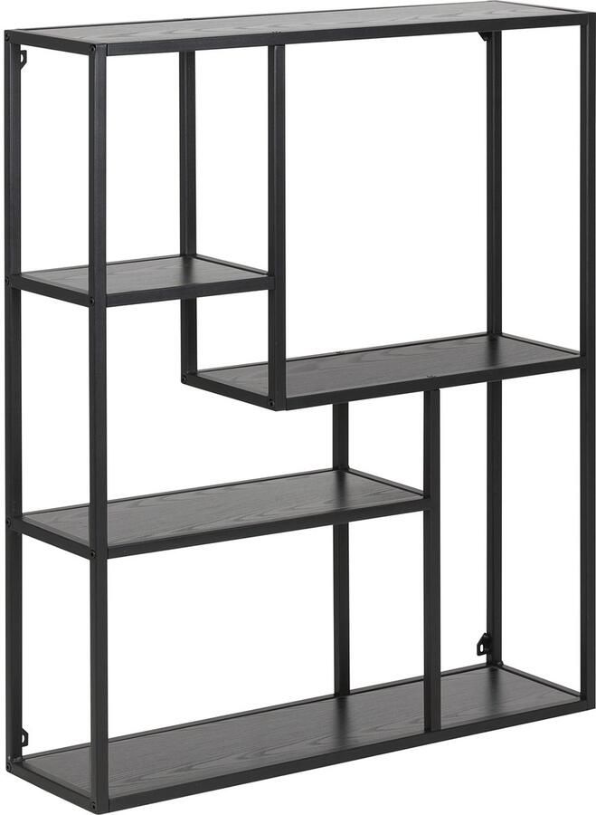 Ibenzoa Industrieel wandrek met asymmetrische planken en zwart metalen frame