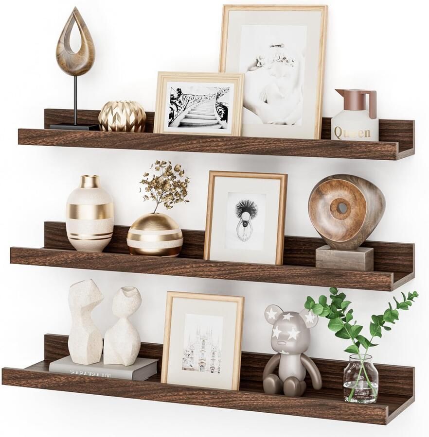 Ibenzoa Industrieel Wandrek Set van 3 Zwevende MDF Planken voor Foto's en Decoratie