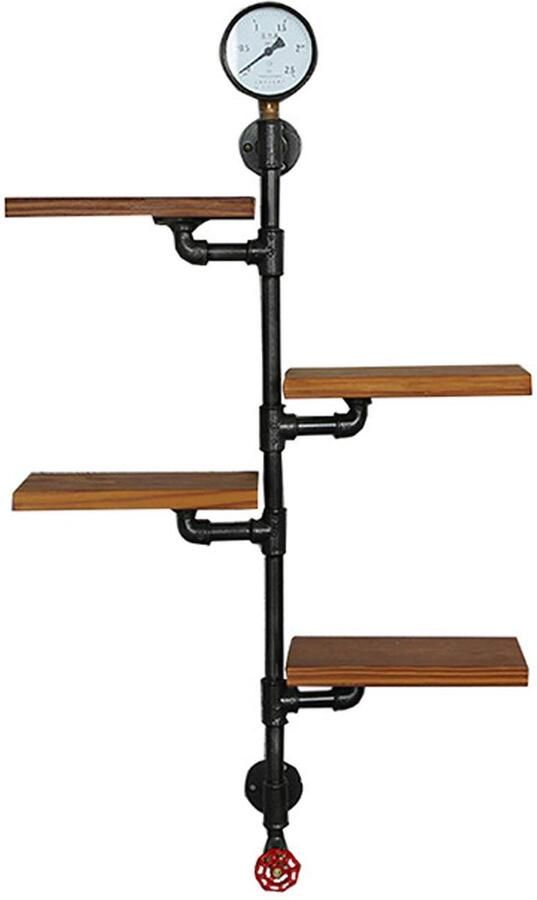 Ibenzoa Industrieel zwart houten wandrek met metalen frame voor decoratie en opslag