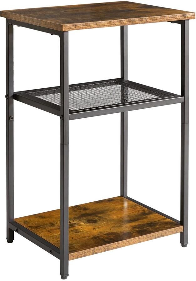 Ibenzoa Industriële Bijzettafel met Metalen Frame en Roosterplanken voor Woonkamer en Slaapkamer