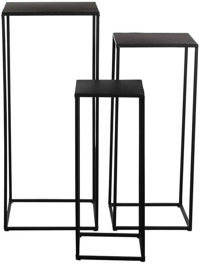 Ibenzoa Industriële Metalen Bijzettafels Set – 3 Stuks Zwart Finish Multifunctioneel Design