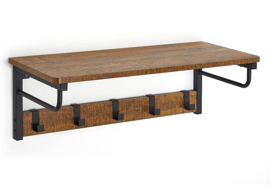Ibenzoa Industriële wandkapstok met planken en haken voor hal en woonkamer