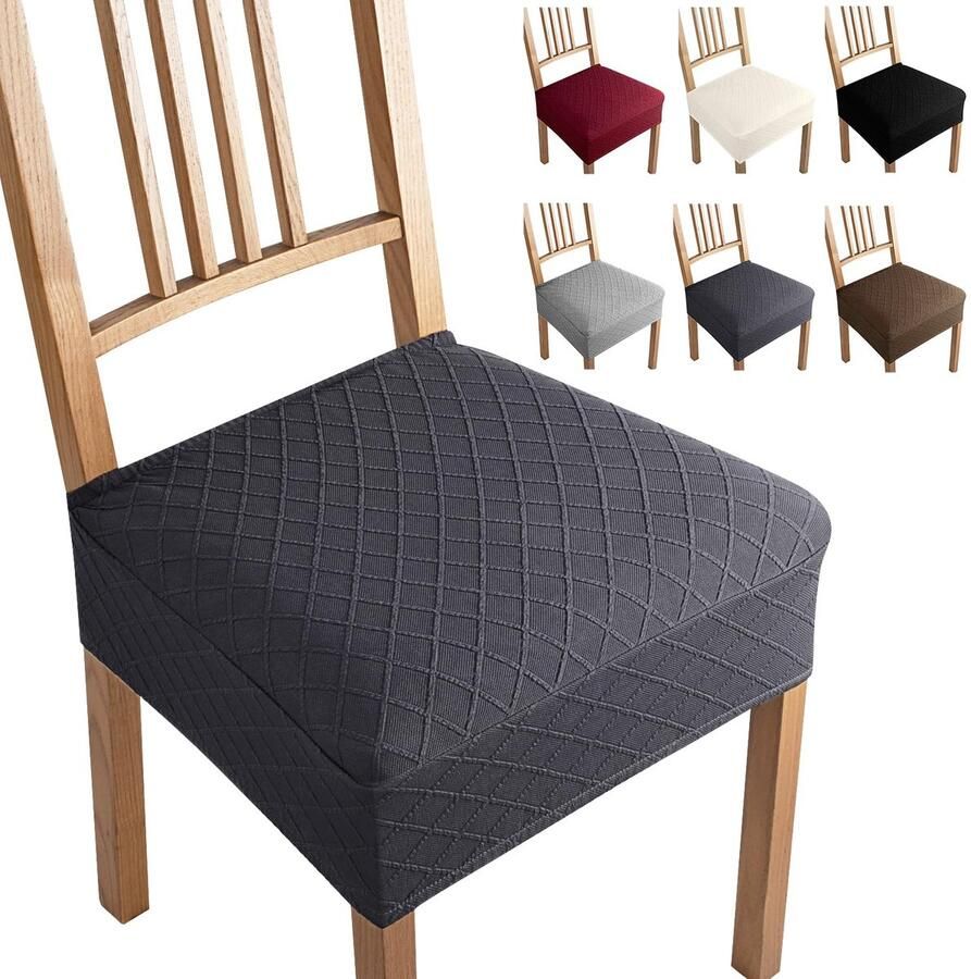 Ibenzoa Jacquard Stoelhoes Set van 6 Universele Stretch Stoelhoes Donkergrijs