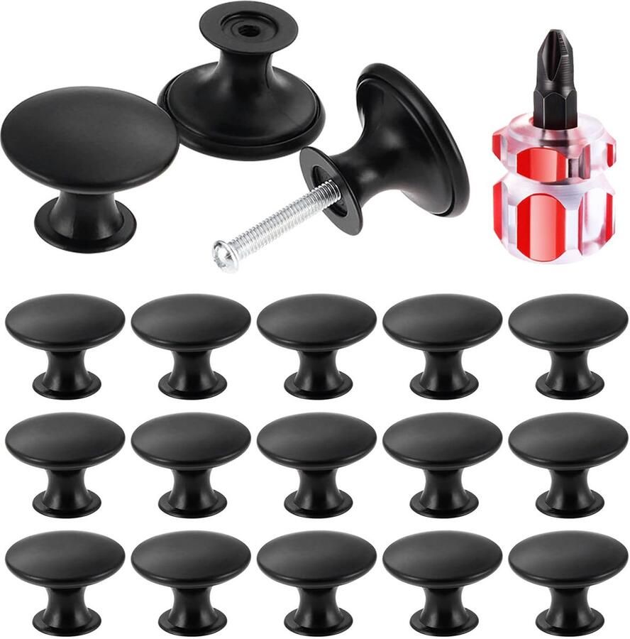 Ibenzoa Kastgrepen Set van 15 Stuks in Mat Zwart met Schroeven en Schroevendraaier voor Meubels