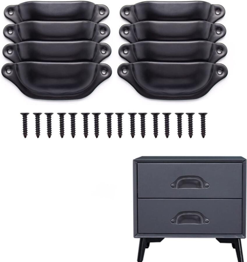 Ibenzoa Kastgrepen Set van 8 Stuks in Zwart voor Kasten en Lades met Halfrond Ontwerp Inclusief Schroeven