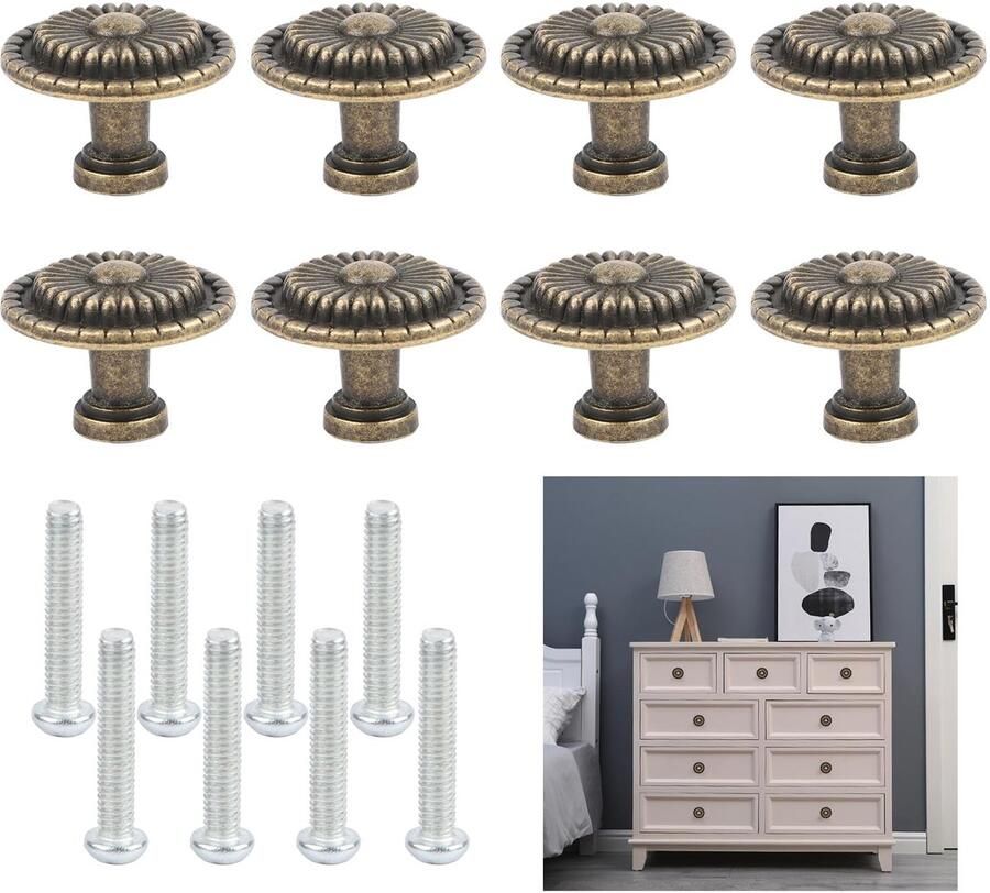 Ibenzoa Kastknoppen in antieke stijl set van 8 bronzen meubelgrepen met schroeven voor meubels