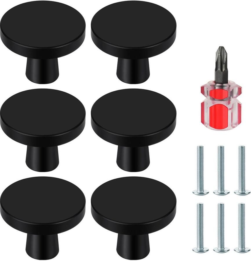 Ibenzoa Kastknoppen Set van 6 Elegante Mat Zwarte Meubelknoppen met Compleet Installatiepakket