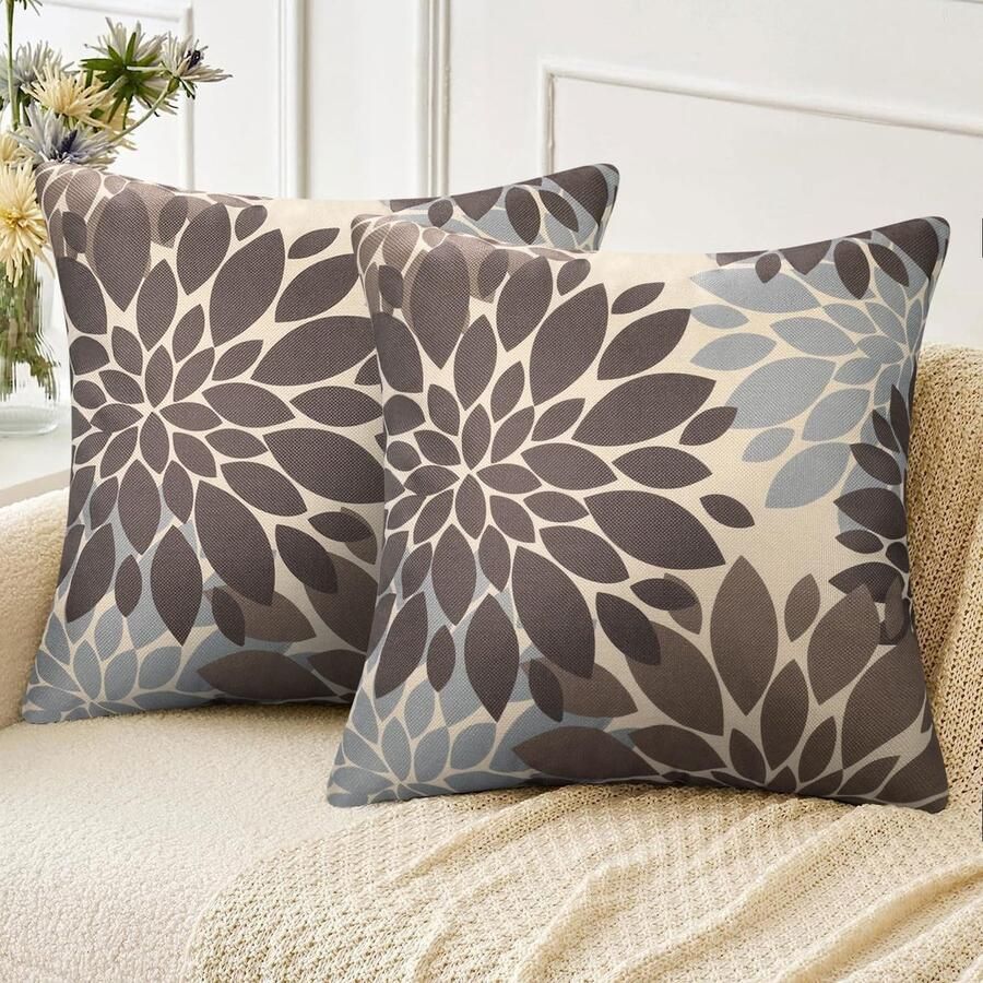 Ibenzoa Kerst Kussenhoezen Set van 2 Decoratieve Linnen Kussenslopen met Dahlia Motief voor Bank en Slaapkamer 45x45 cm