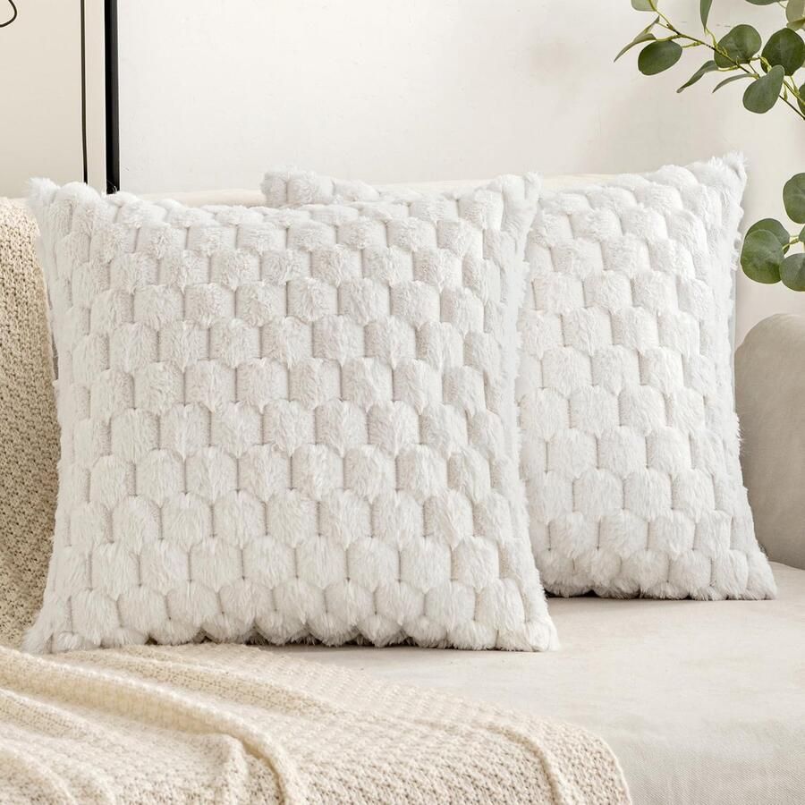 Ibenzoa Kerstdecoratie Set van 2 Zachte Pluche Kussenhoezen voor Bank en Slaapkamer 45 x 45 cm Wit