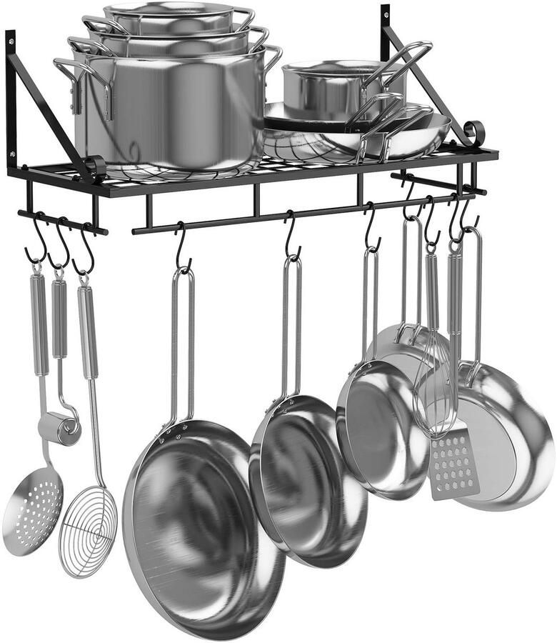 Ibenzoa Keukenrek Wandmontage 60cm Zwart met 10 Haken