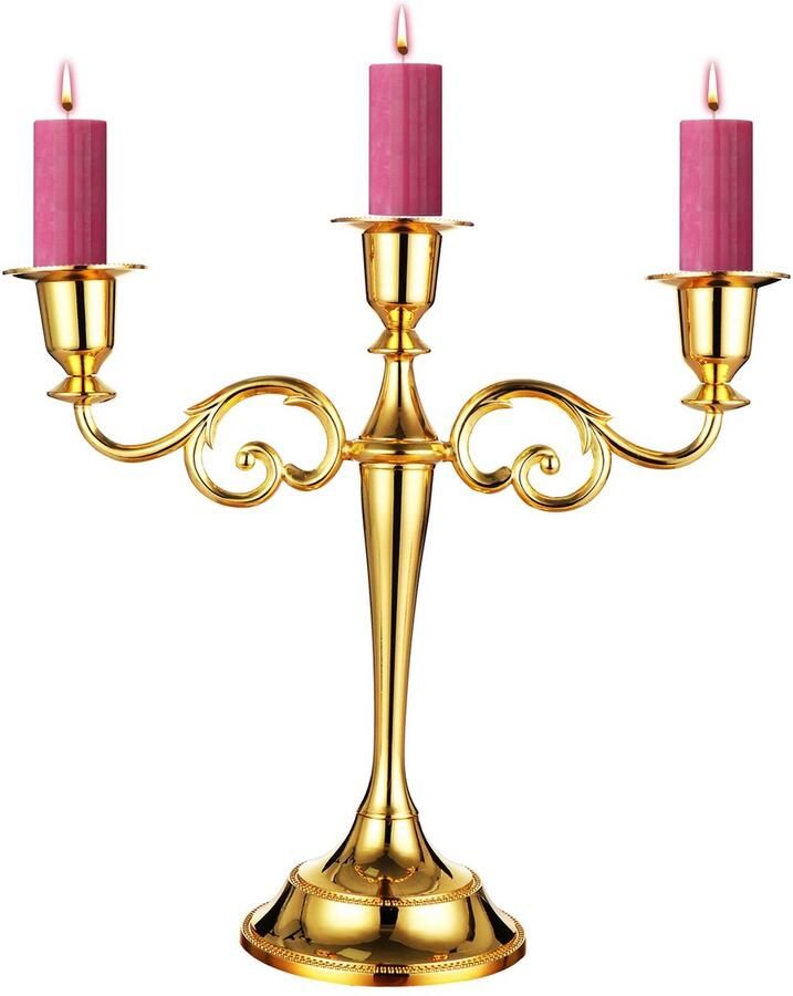 Ibenzoa Klassieke 3-armige kandelaar voor stijlvolle tafel- en woondecoratie in goud