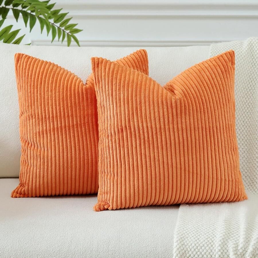 Ibenzoa Klassieke Corduroy Kussenslopen Set van 2 voor Bank en Woonkamer 45x45 cm Warme Oranje Tint