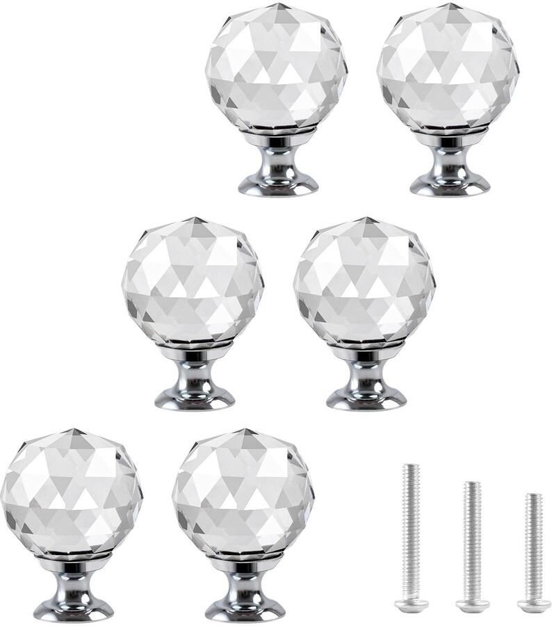 Ibenzoa Klassieke en Sprankelende Kristallen Glazen Kastknoppen Set van 6 voor Meubelvernieuwing