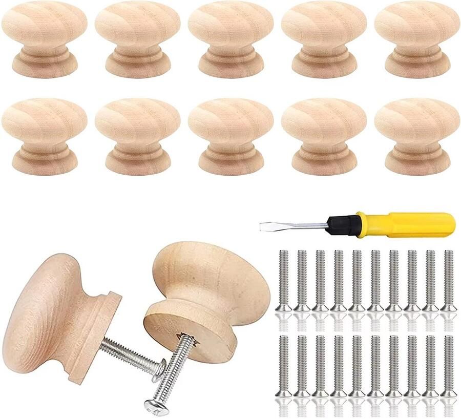 Ibenzoa Klassieke Houten Kastknoppen Set van 10 met Installatieset voor Meubels