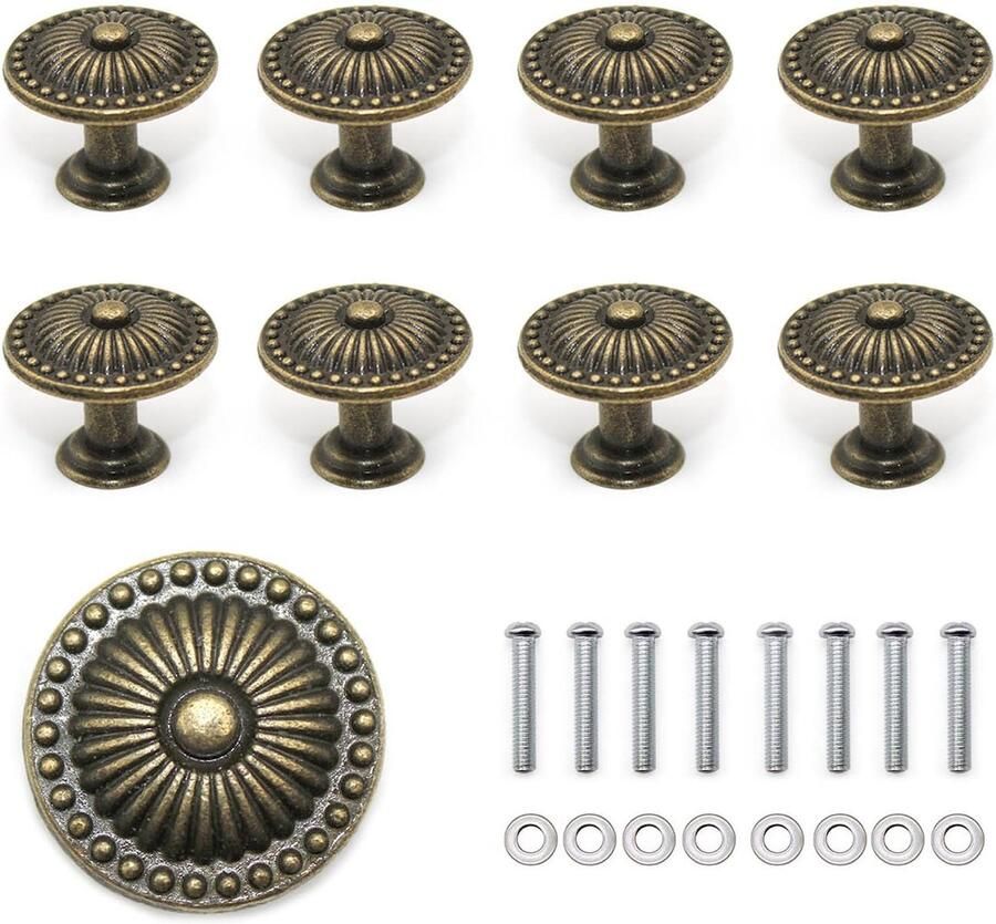 Ibenzoa Klassieke Retro Kastknoppen Set van 8 met Bronskleurige Afwerking voor Meubels