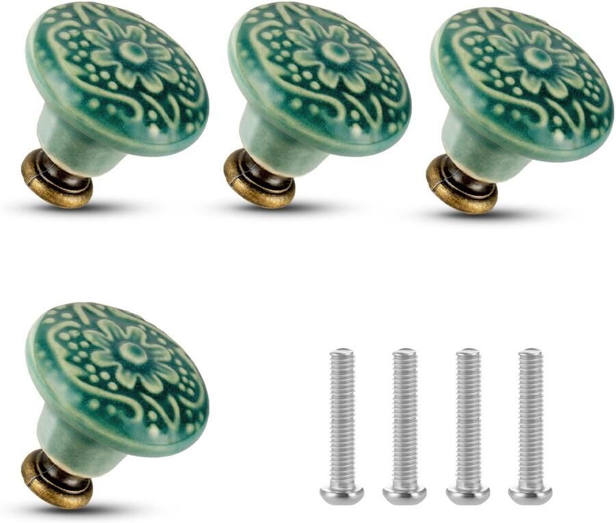 Ibenzoa Klassieke Set van 4 Keramische Kastknoppen met Bloemenpatroon voor Meubels