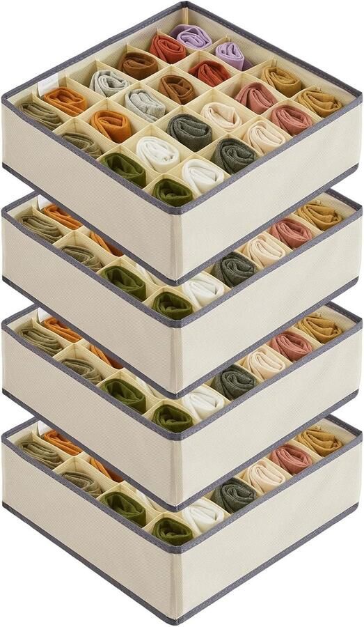 Pakket van 4 sokken ondergoedlade-organizer 24-vaksorganizer garderobekast-organizer aankleedtafel-organizer opbergdozen voor kleding ondergoed stropdassen kaki