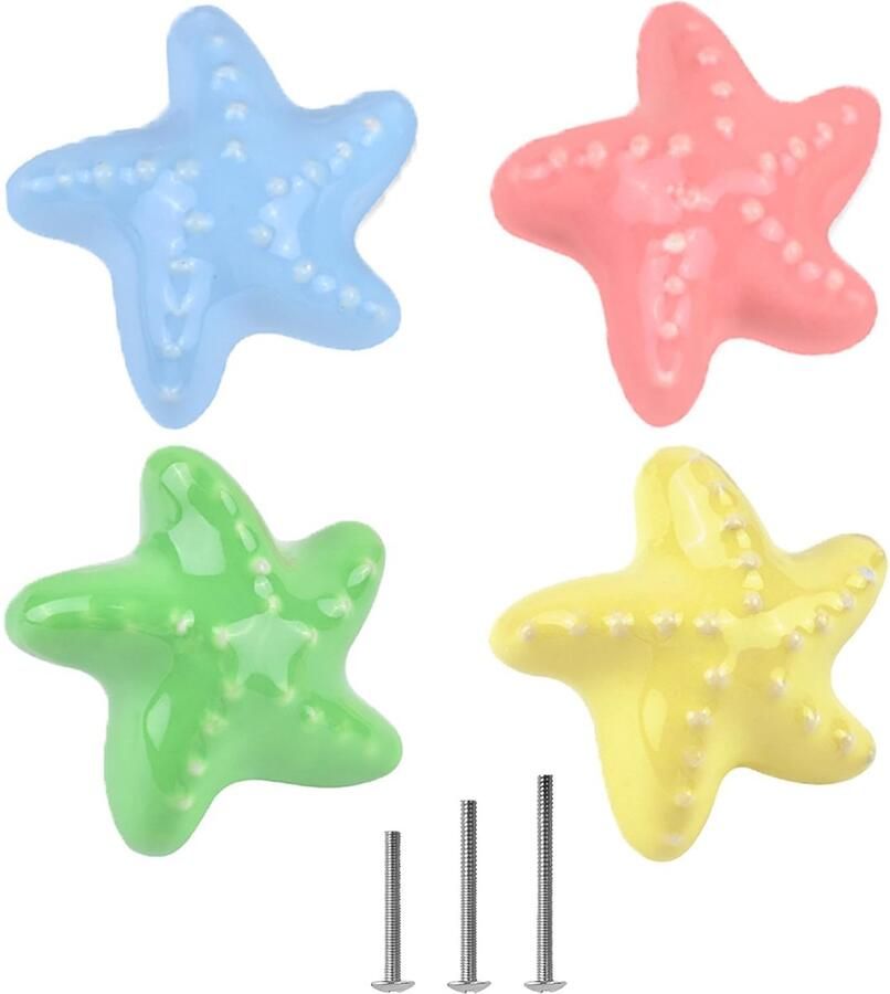 Ibenzoa Kleurrijke keramische zeester meubelknoppen Kastknoppen voor kinderkamer en strandhuis inrichting