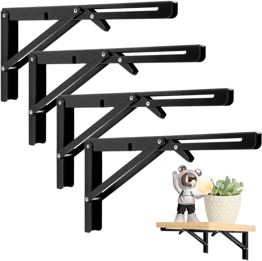 Ibenzoa Krachtige Inklapbare Scharnieren voor Tafel en Wand Set van 4 Stuks 300 mm Zwaar Belasting Zwart
