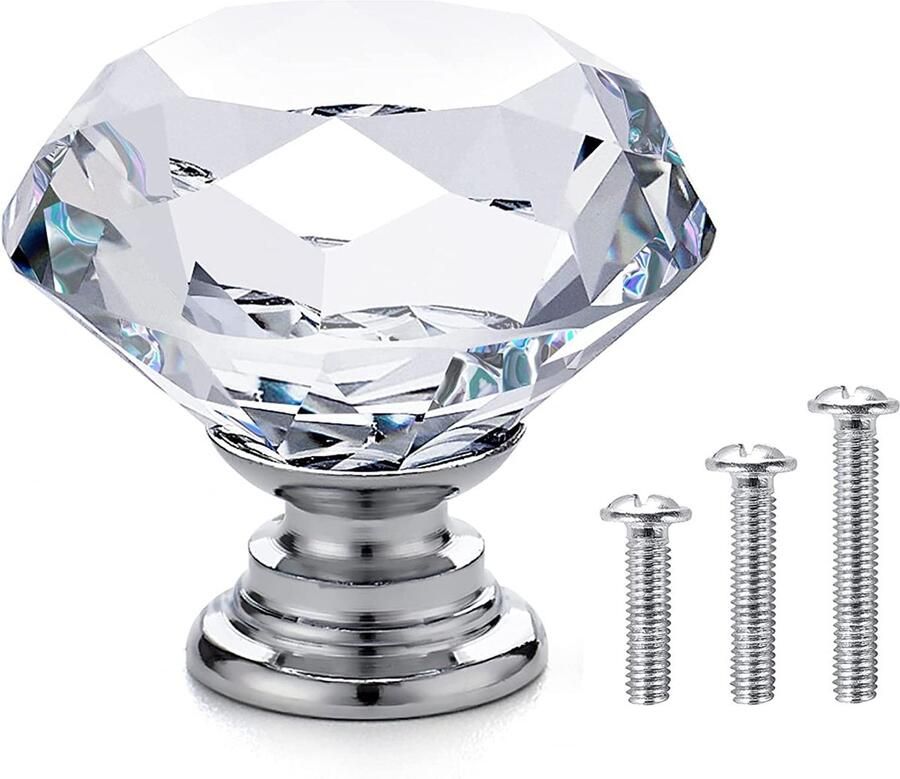 Ibenzoa Kristallen Ladeknoppen Set van 20 Transparant Diamantglas met Zilveren Basis voor Meubelrestyling