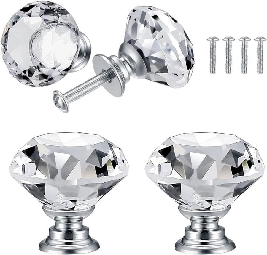 Ibenzoa Kristallen Meubelknoppen Set van 4 voor Kast Deur en Garderobe 30 mm