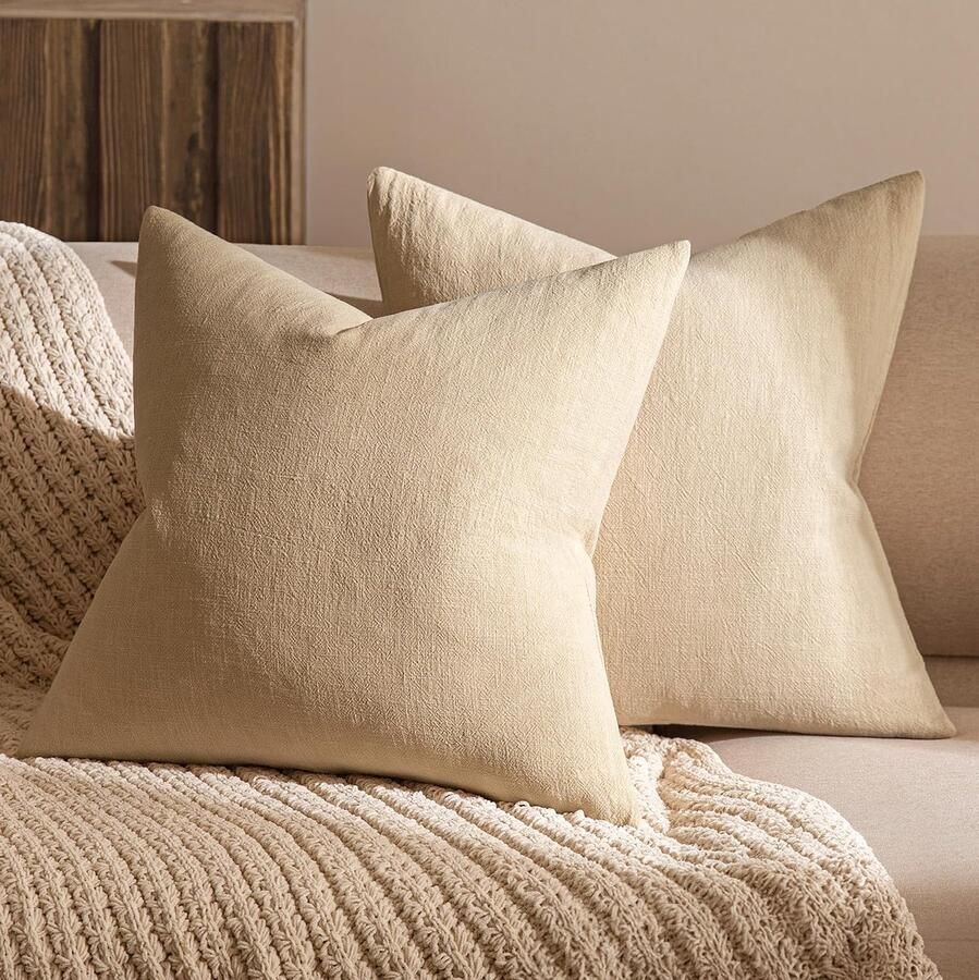 Ibenzoa Kussenhoezen Set van 2 Linnen Sierkussenslopen voor Bank en Slaapkamer Decoratie 45x45 cm Beige
