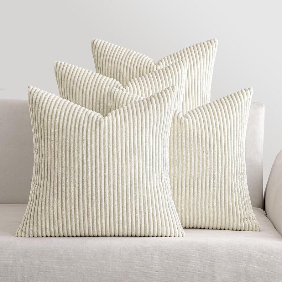 Ibenzoa Kussenhoezen Set van 4 Zachte Corduroy Sierkussens voor Bank en Woonkamer 50 x 50 cm Crème