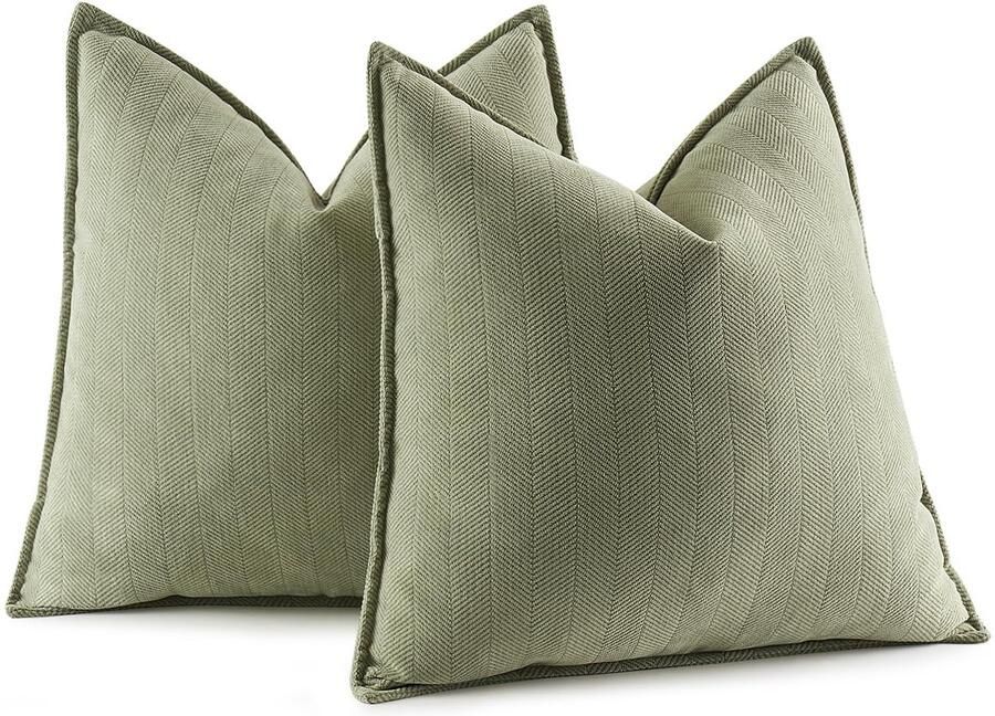 Ibenzoa Kussenhoezen van Chenille in Bonengroen Set van 2 voor Bank en Woonkamer Decoratie